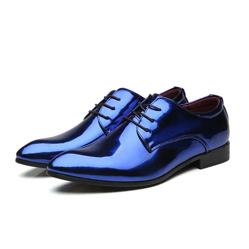 Men's Patent Leather Wedding Oxfords Shoes Pointed Toe Dress Shoes